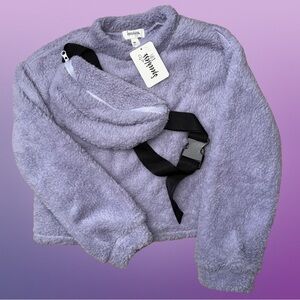 Speechless Lavender Kids Fuzzy Cropped Sweater with Crossbody Bag
